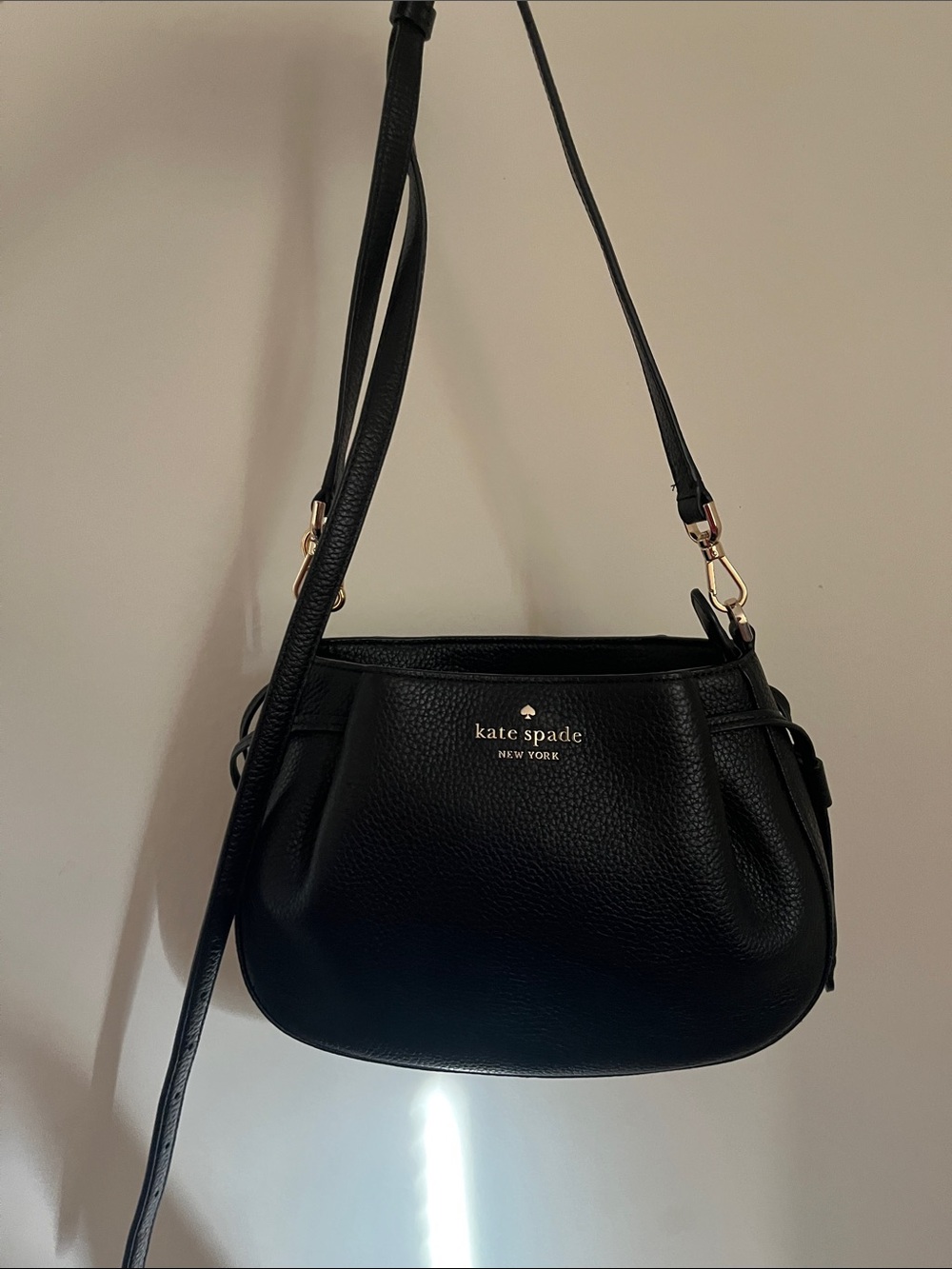 kate spade black pebbled leather crossbody with gold hardware